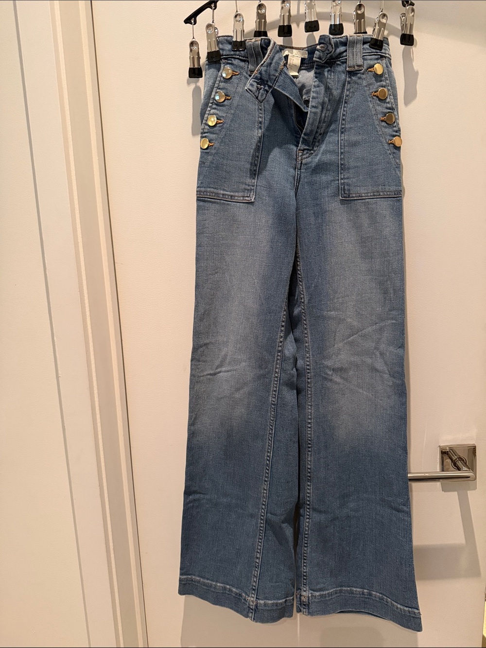 H&M Light Blue High-Waist Wide-Leg Jeans with Gold Buttons